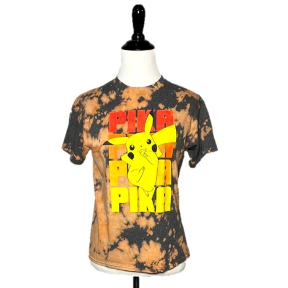 Custom Bleach Dyed Retro Pikachu T-Shirt Youth Medium